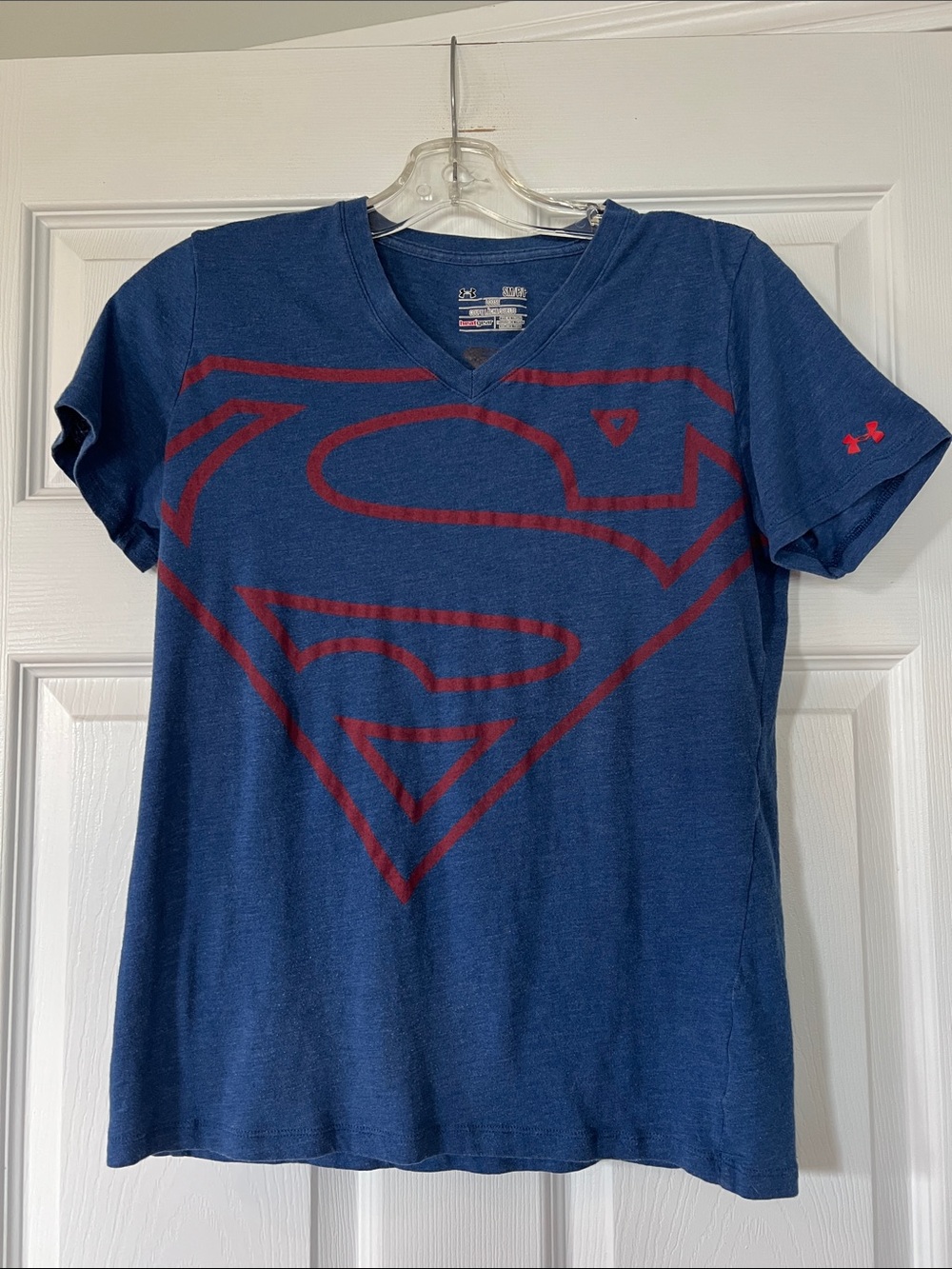 Under Armour Blue Tee with Red Superman Shield